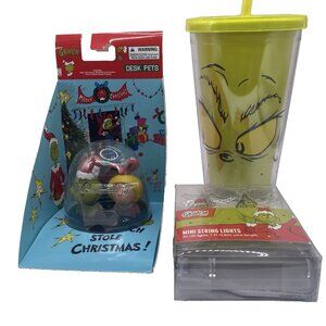 Grinch Desktop Gift Set Secret Santa White Elephant Cup Erasers String Lights